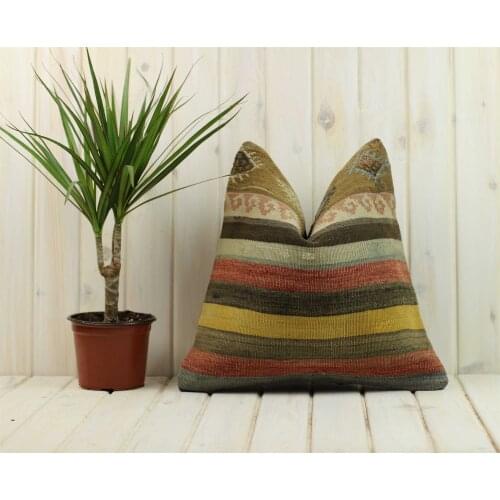 Handmade Kilim Pillow Cases Hand Woven Turkish Anatolian Traditional Motifs Cushion Cover Vintage Home Decorative Zip Carpet