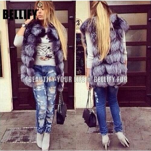 New Long Real Fox Fur Jacket Women Winter Sleeveless Fox Fur Jackets Woman Warm Fox Fur Coats Female Ladies Fur