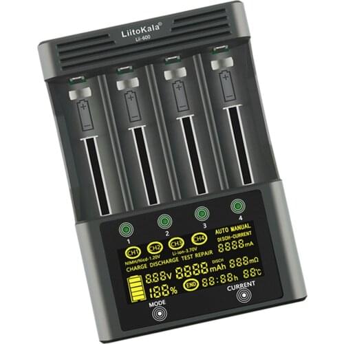 2021 New Lii-600 4 Slots Smart LCD Battery Charger w/LED indicators For 18650 26650 21700 18350 20650 14500 AA AAA Battery EU