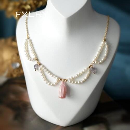 FXLRY Elegant Handmade Natural Freshwater Pearl Lily Of The Valley Flowers Clavicle Chain Necklace For Women Jewelry
