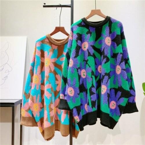 Oversized Sweater Women Lazy Oaf Loose Long Pullovers Plus Size Jumpers Contrast Color Jacquard Knitted Sweater Sueter Mujer