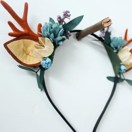 Christmas Deer Antlers Horn Headband Women Girls Cat Ear Hair Hoop Headdress Fairy Costume Headpiece R58E