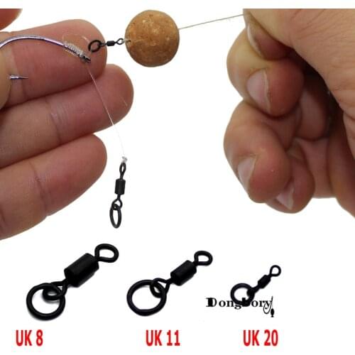 20PCS Carp Fishing Swivels Quick Change UK 8 11 20 Flexi Ring Swivels Matt Black Micro Hook Ring Link Ring with Rolling Swivel