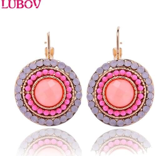 Luxury Multi Layer Rhinestone Big Crystal Round Clip Earrings Golden 100% Handmade Fashion Jewelry for Women Christmas Gift