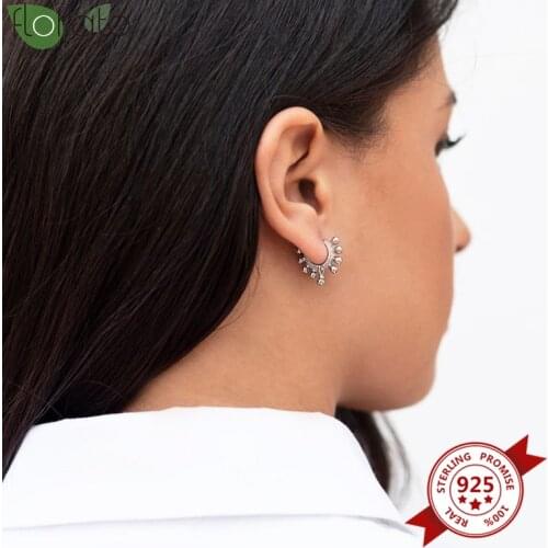 925 Sterling Silver Simple Beads Hoop Earrings For Women Gold Silver Color Prevent Allergy Earrings Fashion Jewelry