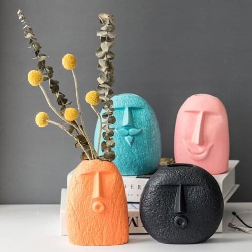 Nordic Home Decoration Vase Ceramic Flower Pot Statue Human Face Sculpture Living Room Flower Arrangement Art Desktop Decoration