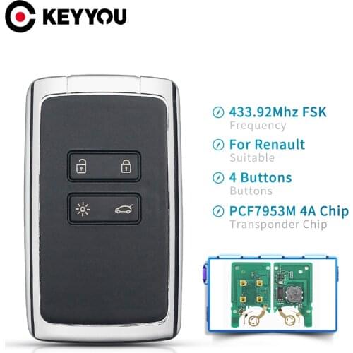 KEYYOU 4 Buttons Smart Remote Key 434mhz Hitag AES PCF7953M 4A Chip Car Alarm For Renault Megane 4 Keyless Go / Entry Car Key