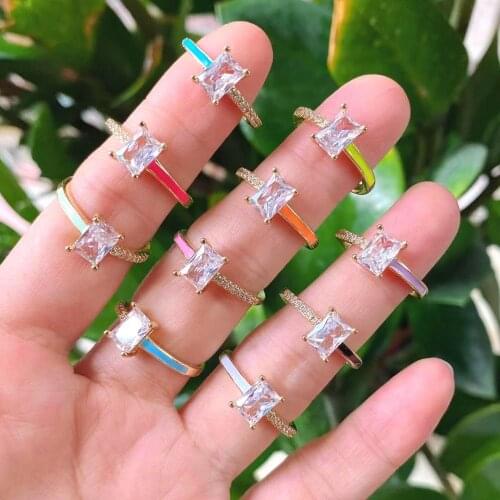 10Pcs Bohemian gold plated micro pave cz ring, fashion cz colorful enamel crystal ring jewelry for gift