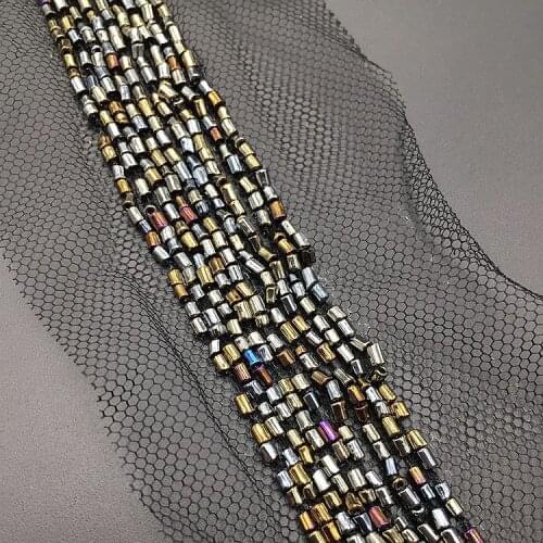 10Yards New Arrival Metallic Beading Trims Beaded Lace Ribbon For Sewing Curtain Accessories Black Mesh Lace Decoration Collar