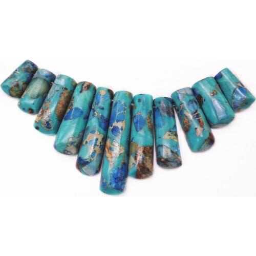 11Pcs/set 40x10x5mm-16x10x6mm Wholesale Blue Sea Sediment Jasper & Pyrite Oblong Pendant Bead S55