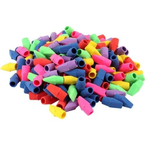 200PCS Pencil Tip Eraser Torch Tip Pencil Cap Student Pen Protective Sleeve Color Teacher Supplies