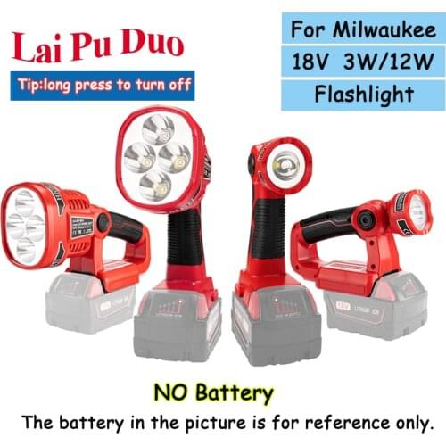 3W 12W 18V For Milwaukee M18 Lithium Battery(NO Battery,NO Charger)LED Lamp Flashlight USB Outdoor Tools Work Light