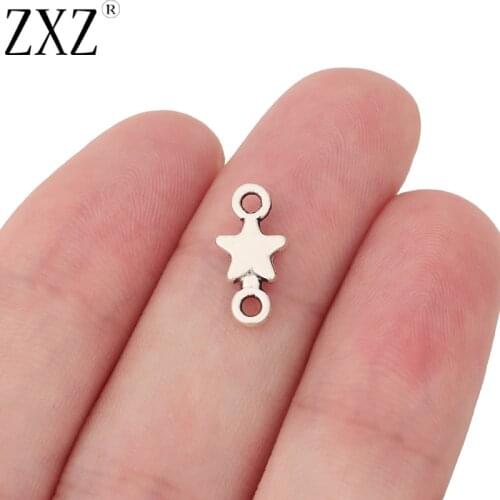 ZXZ 50pcs Tibetan Silver Pentagram Pentacle Star Connector Charms for Bracelet Jewelry Making Findings 14x7mm