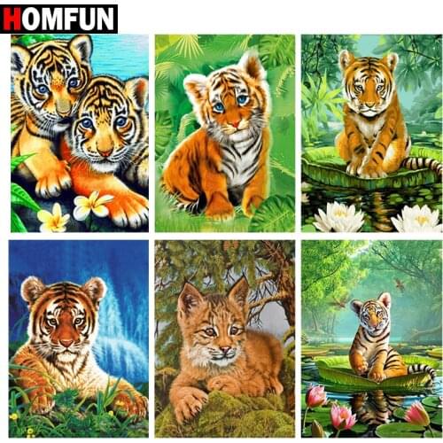 HOMFUN Full Square/Round Drill 5D DIY Diamond Painting "Animal tiger scene" Embroidery Cross Stitch 5D Home Decor Gift