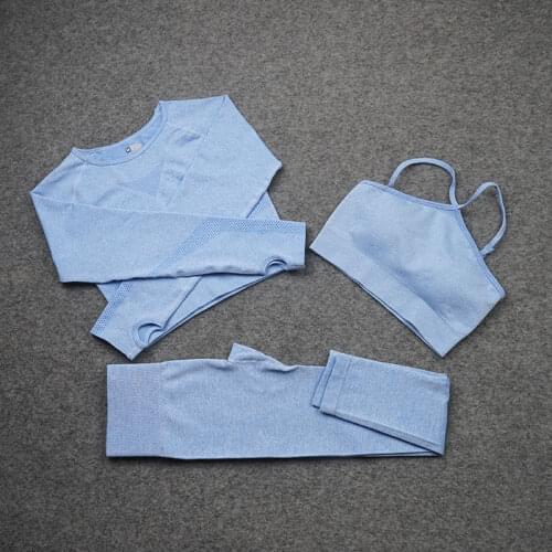 Seamless Yoga Set Woman Sportswear Gym Clothing Long Sleeve Crop Top Gym Leggings Sport Bra Workout Set Fitness Sports Suits