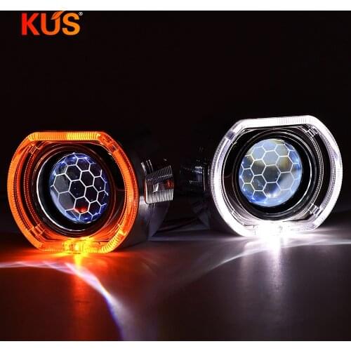 2.5inch honeycomb Bi xenon hid Projector lens for led day running white angel eyes H1 H4 H7 retrofit car assembly kit
