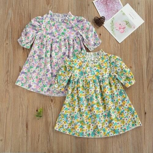 2-7Y Princess Dress Toddler Kids Baby Girl Half Sleeve Boho Floral Dresses One Pieces Summer Clothes