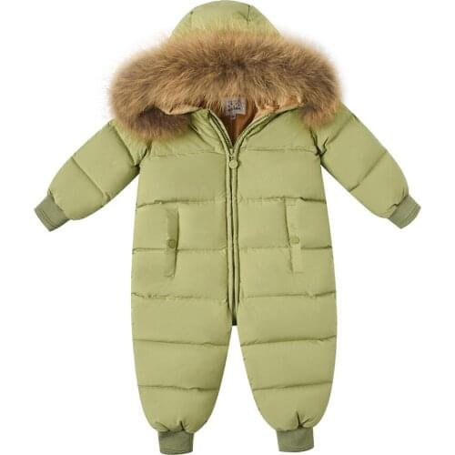 Childrens jumpsuit down jacket boys girls Winter suit babys jumpsuit climbing out cuddle thick real Natural fur - 30 degrees
