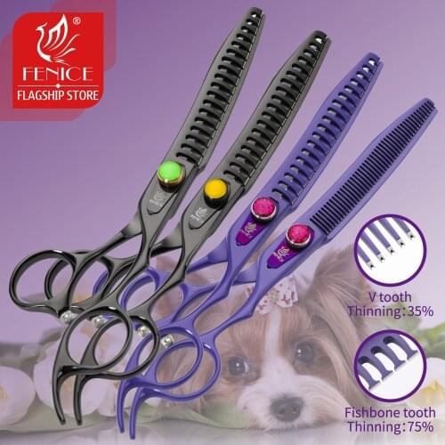 Fenice 7.0 inch Professional Dog Grooming Shears Chunker Scissors Thinning Scissors for Dog Body Cutting JP 440C High Quality