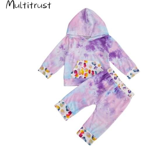 Newborn Baby Boys Girls Cotton Clothes Fall Autumn Long Sleeve Hooded Tops+Pants Outfits Toddler Baby Tie-Dye Clothes 0-24M