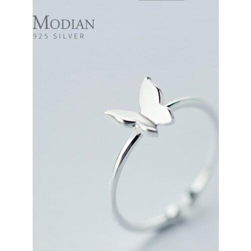 Modian Fashion Simple Insect Ring for Women Real 925 Sterling Silver Glossy Cute Butterfly Adjustable Finger Rings Fine Jewelry
