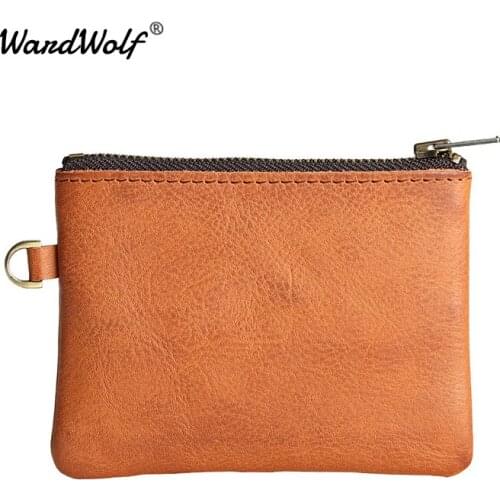 WardWolf Card Holder Coin Purse for Men Women Handmade Vintage Genuine Leather Small Coin Bag Holder Creative Wallet