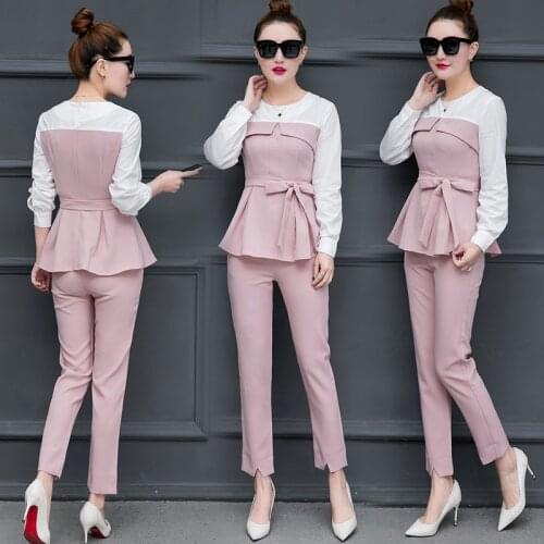 Fashion Women Pants suit Business Suits Formal Office Lady Suits Work Uniform Designs Women Top and Pencil pants 2 Piece Set