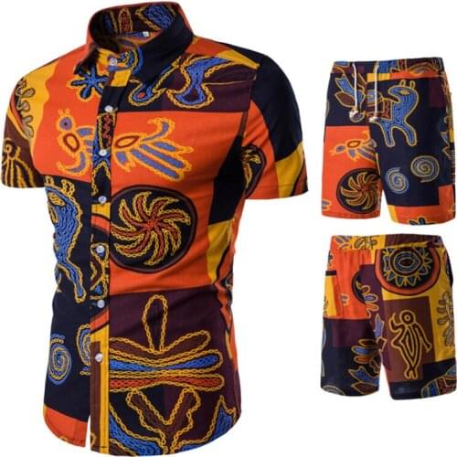 Hip hop shirt sets men summer brand man tracksuit printing pattern streetwear Short sleeve shirts Shorts Mens two piece set