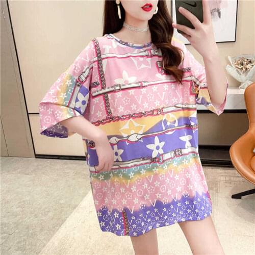 2021 Summer Retro Flowers Color Printing Loose Short-Sleeved T-Shirt WomenS Bottoming Shirt All-Match Casual