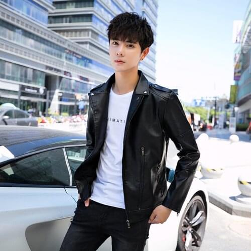 2021 autumn and winter mens leather jacket new wild youth handsome PU leather jacket Korean slim Side zipper leather jacket