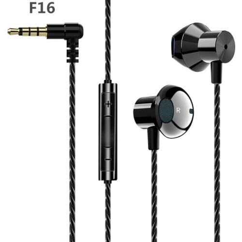 F16 In-ear 3.5mm Metal Headphones with Game HIFI Bass Stereo 14.2MM 6D Earphone Wired L plug Microphone Volume Adjustment