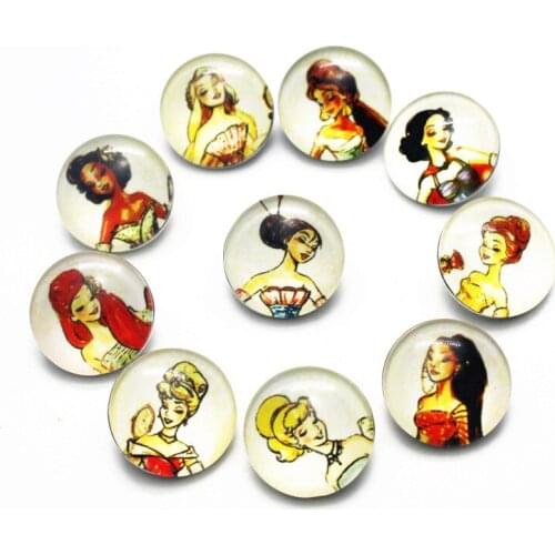 Newest 10Pcs/Lot Beautiful Woman Button Charms Print Glass Snap Fit 18mm Bracelet DIY Jewelry