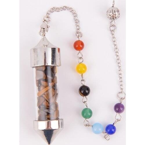 New Arrival 7 Chakra Wishing Bottle Pendulum Natural Chip Stone Pendant Necklace for Women Men Divination Healing D517