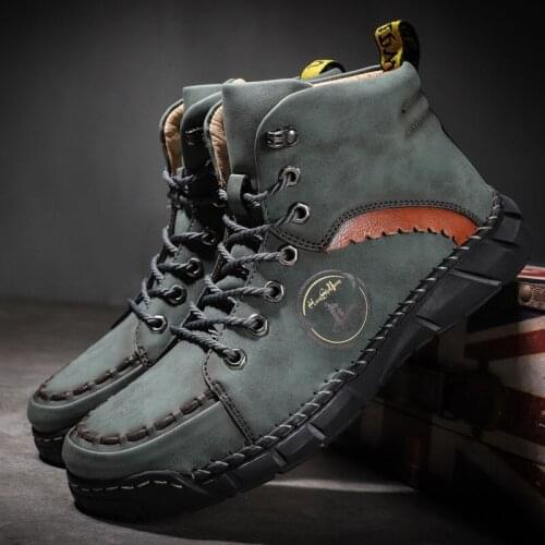 New Split Leather Mens Martin Boots Man Sport Sneakers Walking Hunting Footwear Male Outdoor Leisure Work Shoes Plus Size 38-50