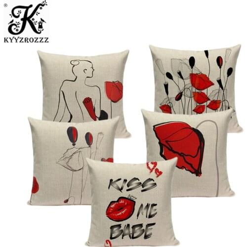 Personality Creative Red Black Flowers Pillow Case Linen Cushion Cover Car Sofa Seat Waist Home Decor 45*45cm Dropshipping