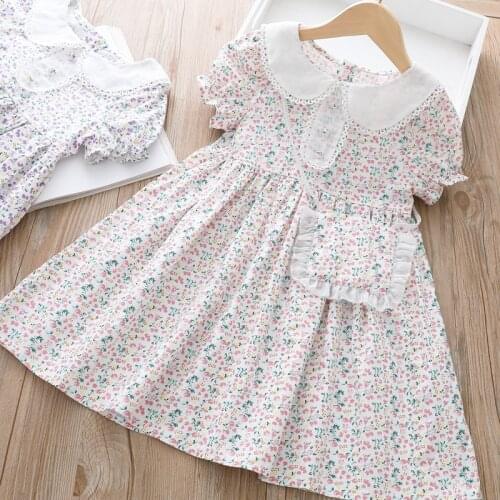 Toddler Girl Dress for Girls Floral Dresses 2021 New Brand Baby Girl Dress with Bag Short Sleeve Princess Dress Clothing