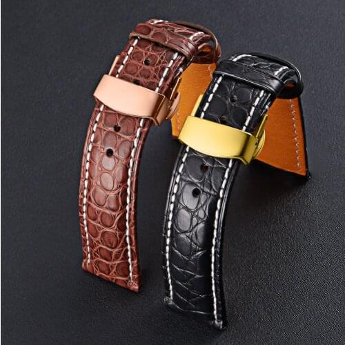Handmade Genuine Leather Straps 20mm 21mm 22mm Crocodile Watch Band Black Brown For Men Women Watch Accessories