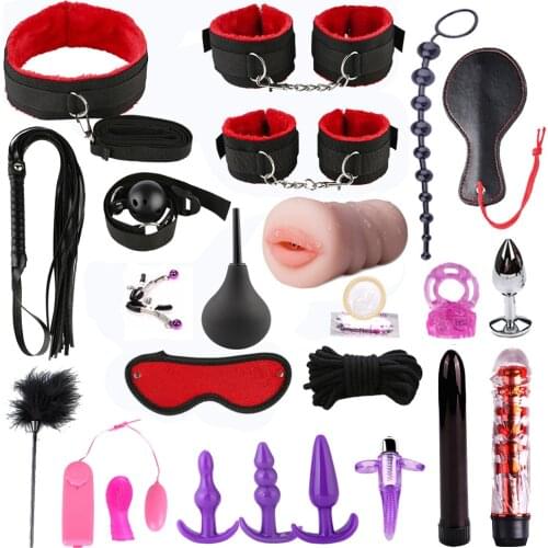 Sex Games Whip Gag Nipple Clamps Sex Toys For Couples Exotic Accessories Sexy Leather BDSM Kits Plush Sex Bondage Set Handcuffs