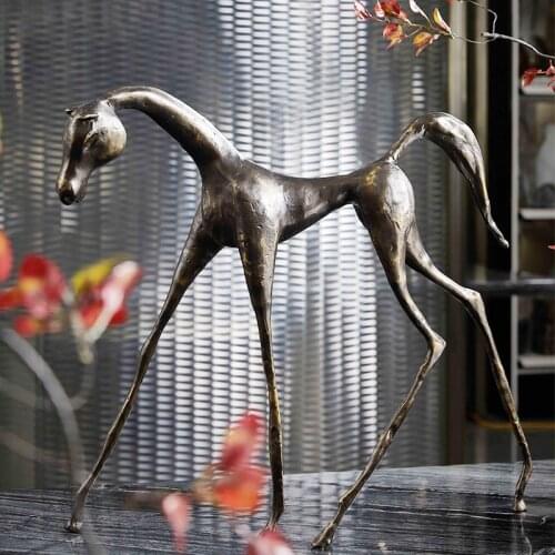 Modern Geometric Artistic Conception Thin Horse Statue Model House Sales Office Soft Decoration Ornaments Metal Long Neck Horse