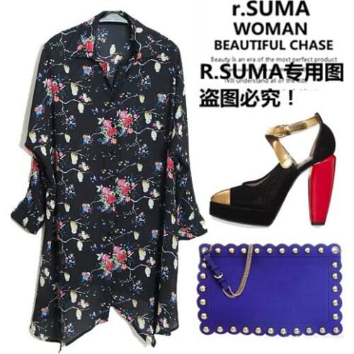 2016 Spring Autumn New Womens Long Sleeve flower print Chiffon Long Shirts Blouses Women Shirt