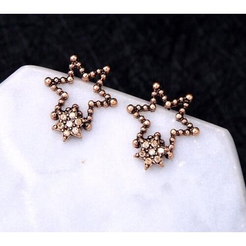 LUBOV Bohemian Crystal Stud Earrings for Women Vintage Imitation Pearl Flowers Star Top Wedding Stud Earrings Multi Color 2019