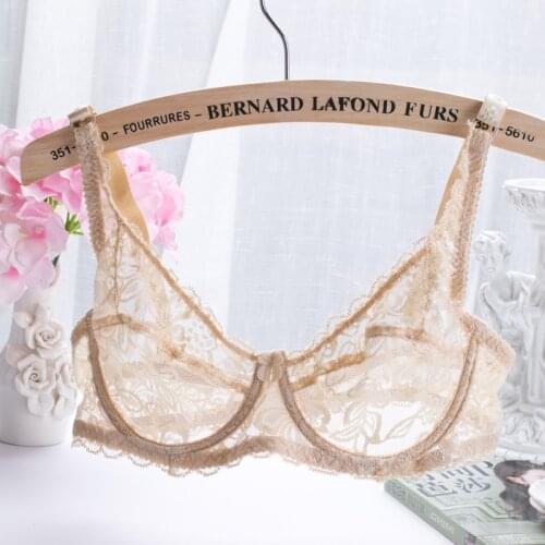 Womens Sexy 1/2 Cup Lace Bra Soft Mesh Underwired Brassiere Transparent Underewear Womens Full Cup Non Padded Sheer Lace Bras