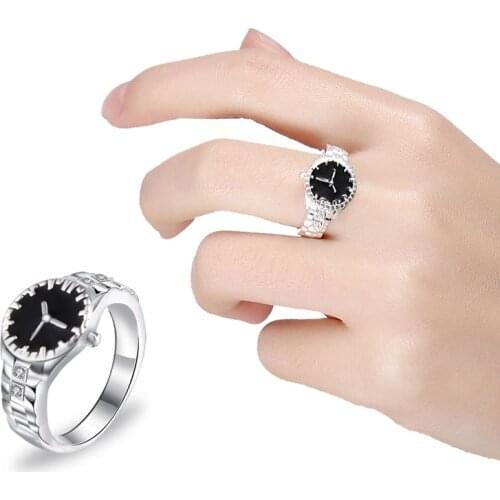 Women Personality Cool Watch Shape Design Ring Creative Female Finger Ring Silver Color Classic Ring Party Jewelry Gifts