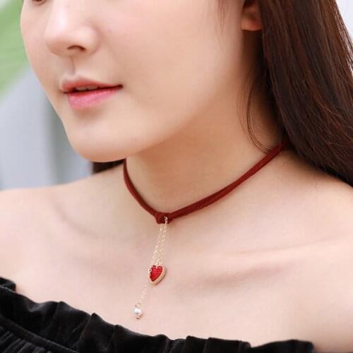 Soft Adjustable Velvet Necklace for Women Length Double Lock Red Neck Chain Choker Ladies