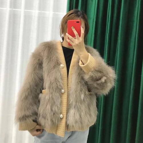 Women real raccoon fur coat 2020 new loose V-neck short fashion coat autumn winter high quality
