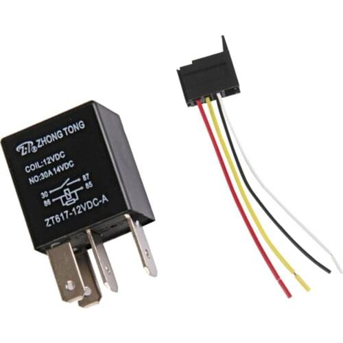 1 Pair Black Car Auto 12V 30 AMP SPST Relay 4 Pin 4P & Relay Socket 4 Wire