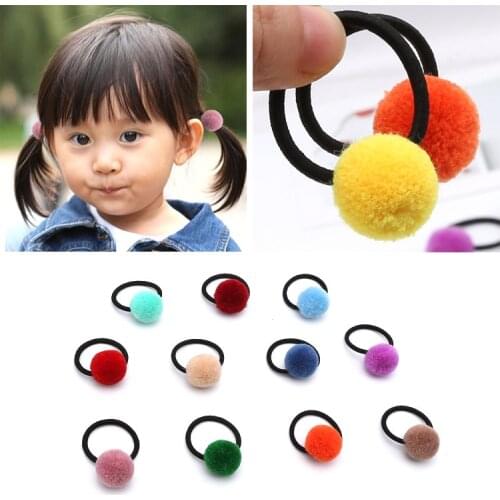 10pcs Baby Hair Accessories Cute Solid Color Hairball Girls Elastic Hair Bands Headwear Babys Rubber Bands Children Hair Rope