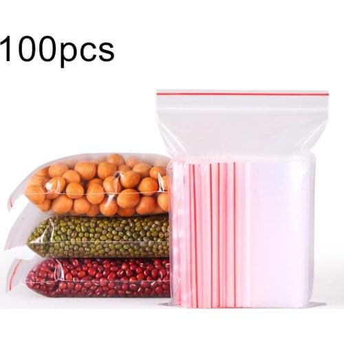 100Pcs Transparent Reclosable Waterproof Bags Jewelry Self Seal Food Storage Pouch Home Kitchen Saran Wrap & Plastic Bags