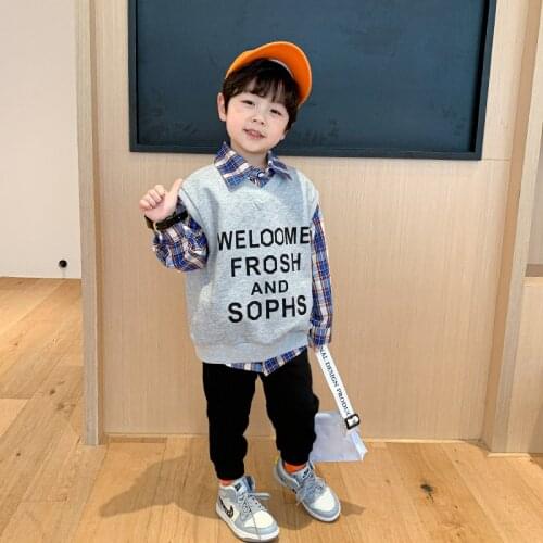 2021 Retro Spring Summer Childrens Clothes Suit Baby Boys Blouse + Vest 2pcs/Set Kids Teenage Top School Beach Boy Clothing