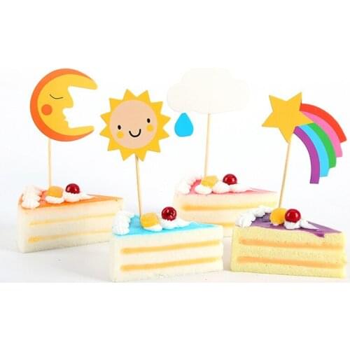 4pcs Cupcake Topper Cloud Moon Sun Star Paper Cake Topper Party Decoration